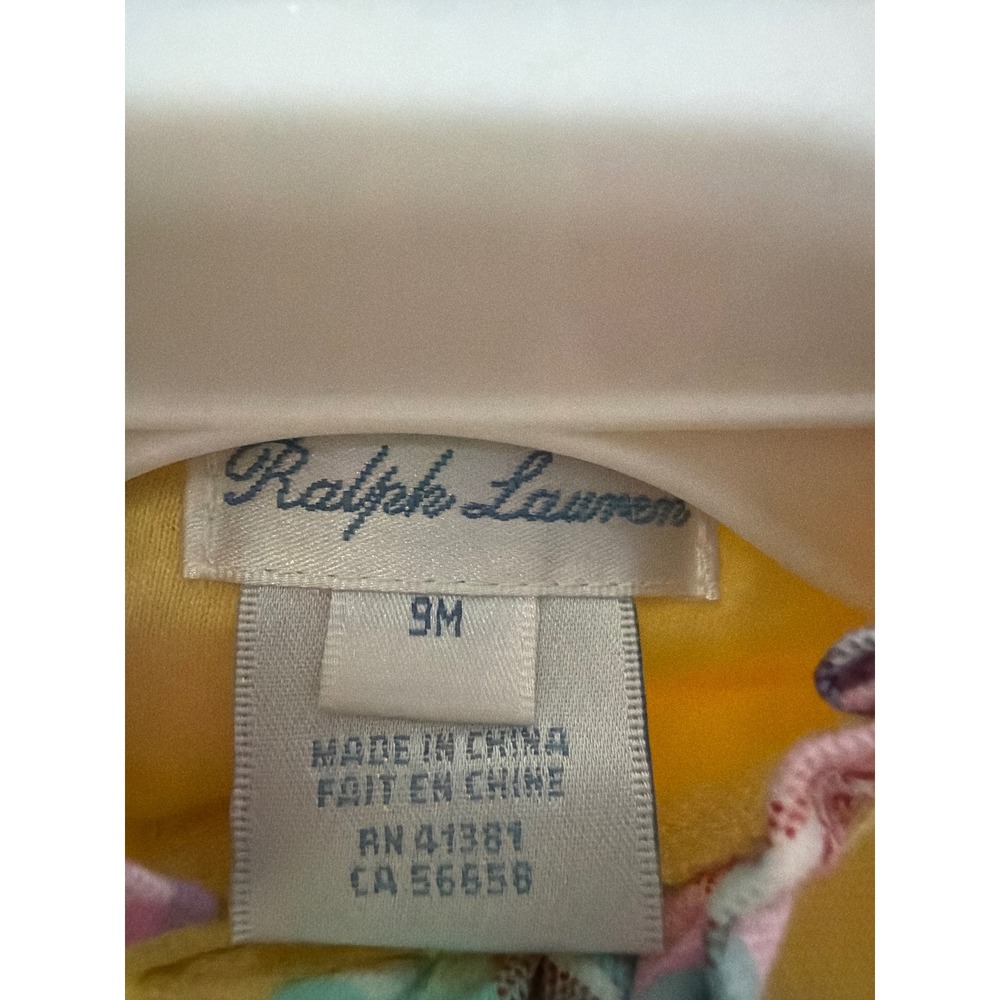 Ralph Lauren Baby Girls 2PK Polo Bubble Romper Yellow Pink Plaid Ruffle 9M NEW - Picture 7 of 9